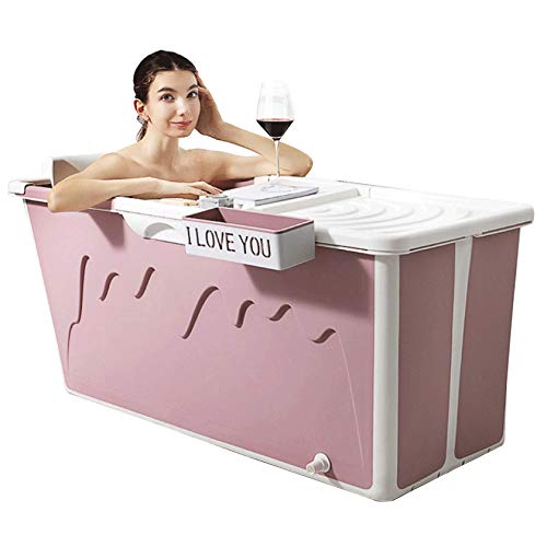 LIMPUP Bañera Plegable 3 en 1, bañera Plegable portátil para Adultos, Barril de plástico ecológico, Cubo de baño de Masaje para niños, Ducha de Seguridad,Pink