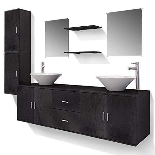 vidaXL Set Muebles para Baño con Lavabo y Grifo Incluido Pack 11 Piezas Negro