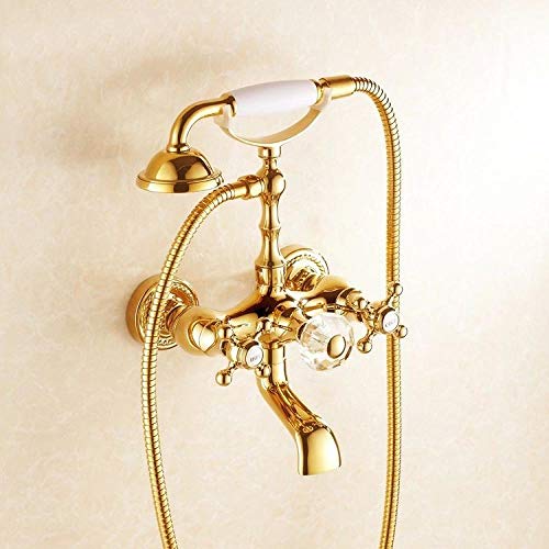 Huin Grifos de ducha Baño dorado Grifo de bañera Latón Montado en la pared Estilo de teléfono Cabina de ducha Lavadora Grifo mezclador