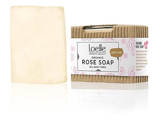 Loelle - Jabón Artesanal con Aceite de Rosa de Damasco, Jabones Sólidos para Rostro y Cuerpo Hechos con Ingredientes Naturales, Gel de Ducha Ecológico para Pieles Sensibles, Hecho en Marruecos (75g)