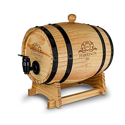 Mikamax – Wooden Barrel Dispenser – Barril Tradicional De Vino Y Whisky – Regalo Original – Traditional Wine And Whiskey Ageing Barrel – Ø 20 Cm – 3L