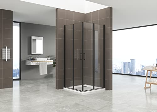 MOG Mampara de ducha DK61 90x100cm Altura: 180cm con puertas plegables de 6mm vidro nanotransparente ESG - vidrio de seguridad con perfiles de aluminio negro