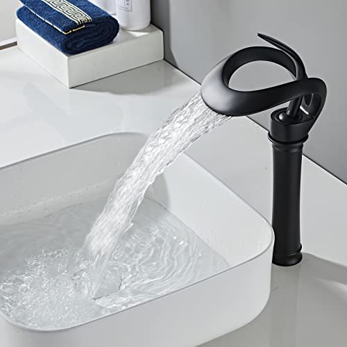 Grifo Lavabo， Grifería Universal para Baños, Monomando con Regulador de Temperatura, Grifo Cascada de Lavamanos, Anti-Salpicadura.Grifo lavabo,Negro,Alto