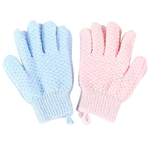 Tomedeks Guantes exfoliantes, manoplas exfoliantes de bambú, exfoliante para baño/ducha, manopla de exfoliación corporal（dos pares）