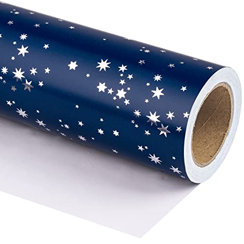 Holijolly Rollos de papel para empaquetar - mini - rollo - 43,2 cm x 10 m - estrella de diseño de lámina de plata, ideal para bodas, cumpleaños, vacaciones y duchas para bebés