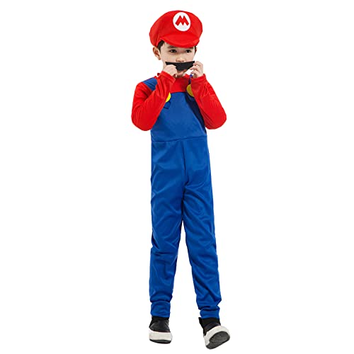 COXNSXX Disfraz clásico de Super Mario y Luigi Bros para adultos/niños con gorro, bigote, disfraz para cosplay de Carnaval