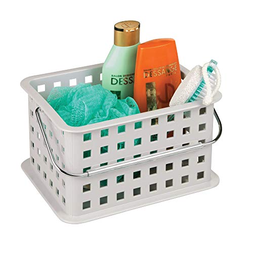 iDesign Basic Cesta organizadora, canasto organizador de baño de tamaño pequeño en plástico para artículos de ducha y cosmética, gris claro