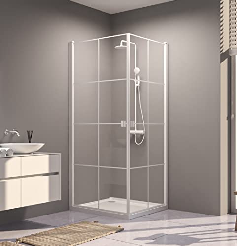MARWELL Ducha de cristal Clean Line 90 x 90 x 200 cm – Ducha de esquina en diseño moderno – Cabina de ducha con perfiles de aluminio de alta calidad en blanco mate