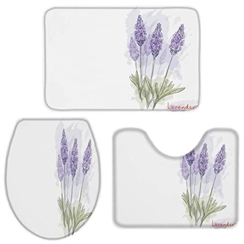 Pedestal Set Lavanda Floral Púrpura Alfombra Absorbente Antideslizante Alfombrilla De Ducha para Dormitorio, Ducha, Bañera