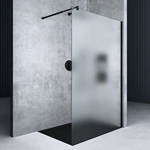 Mai & Mai Mampara de ducha de obra Pared de vidrio de 10 mm Vidrio de seguridad ESG totalmente satinado con sellado NANO Perfil de pared de 120x200 cm negro