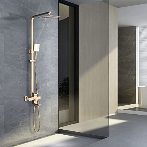 Cesinkin Columna de ducha dorada sistema de ducha estante ducha set kit de ducha de pared sólido ducha empotrable dorado