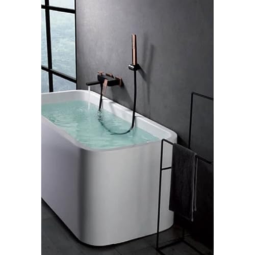 IMEX - Monomando Grifo de pared para bañera con mango de ducha SERIE SUECIA Negro Mate y Oro Rosa BDC032-7NOR