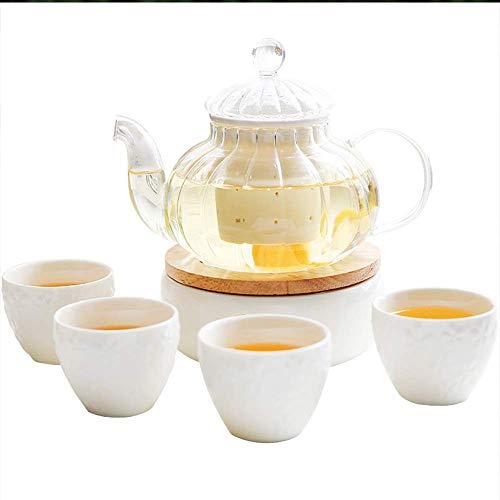 ADNUP Juegos de té, Juego de Tazas de té con Flores y Calentador de Velas, Tazas y teteras Europeas para la Tarde, Juego de café para 4 Personas