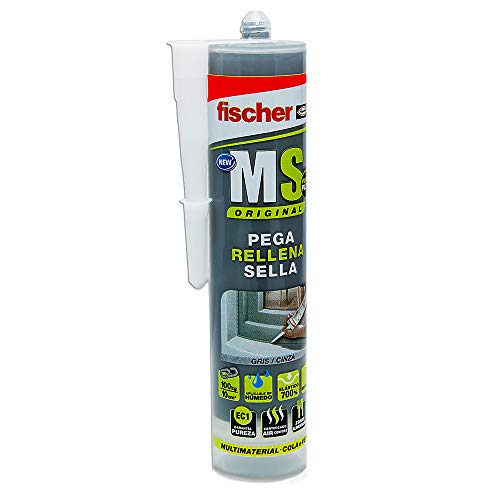 fischer | polímero silicona gris MS PLUS. Sellador adhesivo antimoho para juntas bañera, ventanas, grietas. Pegamento fuerte. (290ml)