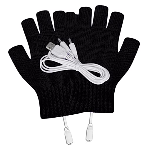 USB patrón de Rayas sin Dedos calefacción Tejer Lana Manos Guantes cálidos Guantes para Mujeres Hombres niñas niños USB calefacción Guantes Radiadores Eléctricos Bajo Consumo (Black, One Size)