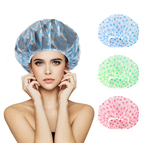 6 Piezas Gorro Ducha Mujer Gorro de Ducha Impermeable Gorro Ducha Niña Elástica Reutilizable para Duchas Spa Salón Maquillaje Viajes (Azul Verde Rosa)