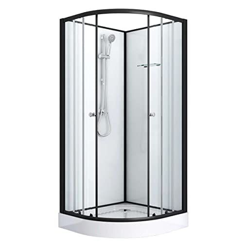 Cabina de ducha completa BELA negro, con grifo, barra de empuje y ducha de mano, cristal de seguridad, mango cromado, juego completo, cabina de ducha completa (90 x 90 x 203 cm)