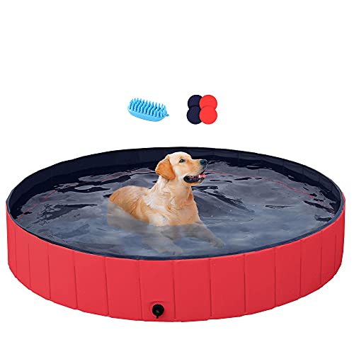 Yaheetech Piscina para Perros y Gatos PVC Plegable Bañera para Mascota Animales Grandes en Interiores y Exteriores XXL:160 x 30cm/Rojo