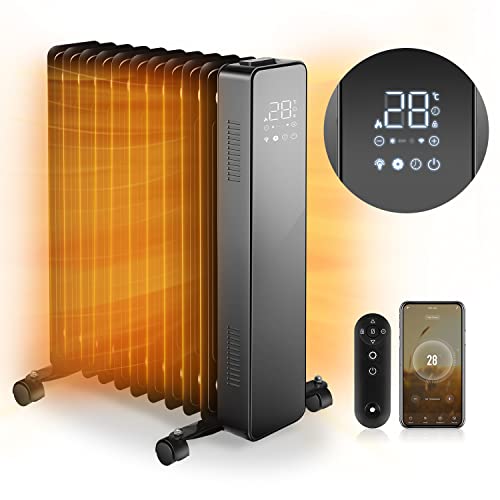 Calentador eléctrico con cerradura infantil para radiador de aceite; Calentador eléctrico de habitación con aplicación wifi. Pantalla táctil LED y control remoto 11 costillas 2500w