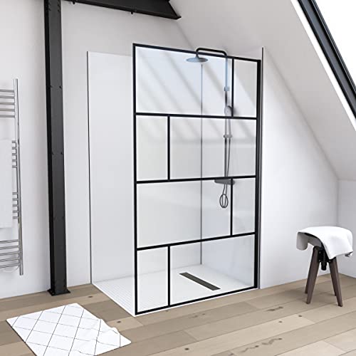 MARWELL Mampara de ducha en diseño mordernem 120 x 195 cm, ducha de cristal con perfil de pared negro mate, cristal de seguridad para una máxima seguridad, montaje en plato de ducha o azulejo