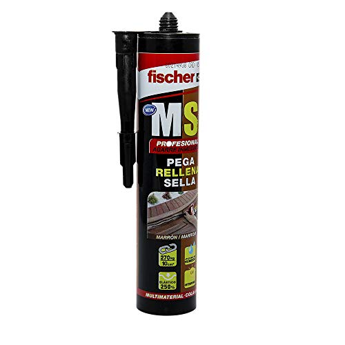 fischer | polímero silicona marron MS profesional. Sellador adhesivo antimoho para juntas bañera, ventanas, grietas. Pegamento fuerte. (290ml)