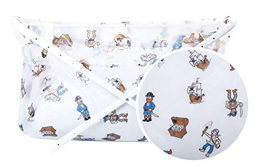 Bibabad Bañera plegable para bebé, lindo estampado de piratas de dibujos animados, 70-90 cm, antideslizante, bañera portátil para niños de 1 a 8 años, accesorios de baño para bebés pequeños