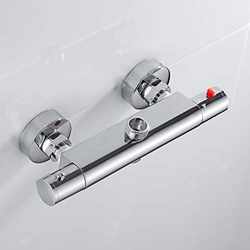 Grifo termostático para ducha, mezclador de ducha con botón de seguridad de 38 °C, cromado y ducha de lluvia
