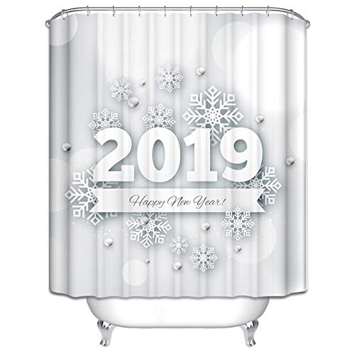 Daesar Cortinas Ducha Copo de Nieve 2019 Happy New Year Blanco Cortina Baño Original Poliester Cortina de Exterior Impermeable 165x180 CM