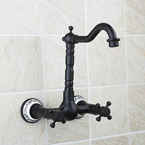 YHSGY Grifo Giratorio Negro Para Lavabo De Baño, Alto, 2 Manijas, Montaje En Pared, Frotado Con Aceite, Lavabo De Bronce Negro, Grifo Para Bañera, Grifo Mezclador