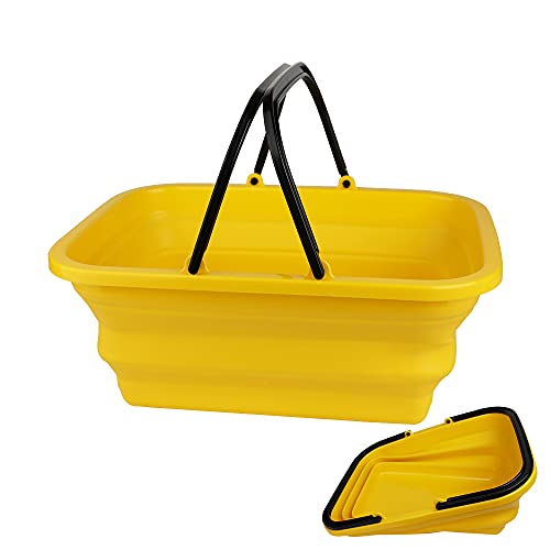 Cubo plegable amarillo de 10 litros para lavar platos, camping, senderismo y hogar
