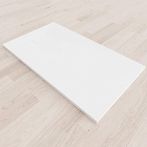 Plato de Ducha 140X70 cm Blanco RAL 9016 RESINA SMC Extraplano - Antideslizante TEXTURA PIZARRA - Resistente Duradero Fácil Limpiar - Incluye Válvula desagüe + Rejilla