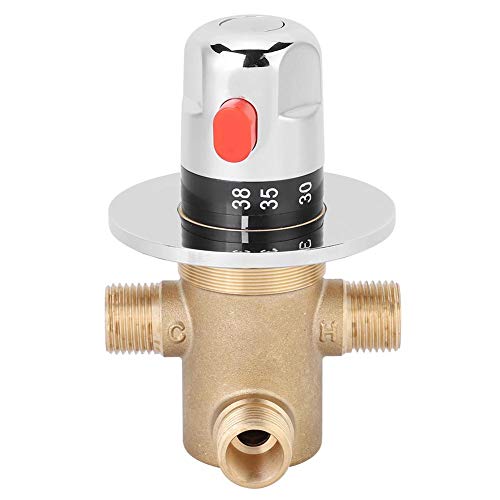 Válvula de mezcla termostática de latón G1 / 2in, grifo de 3 vías Diseño ligero anti-escaldado Válvula de control del mezclador de temperatura Control del termostato del baño en el hogar