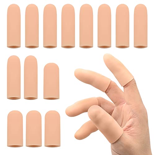 12 piezas Protector de Dedos Gel Funda Finger Protector Casquillos Dedos Mano de Silicona Manga de Dedos,Protectores de Dedos de Gel para Agrietamiento de Dedo Gatillo de Dedo (Color Piel)