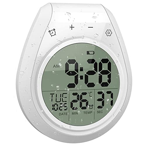 PRATYAHARA Reloj de ducha digital impermeable, temporizador de baño, reloj de pared de cocina digital, pantalla LCD, 12/24 horas