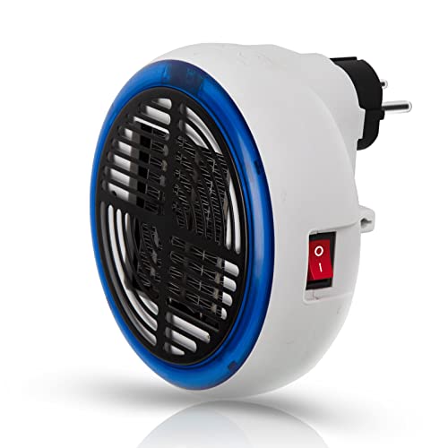 Calentador electrico mudo bajo consumo 900W, portatil redondo calefactor cerámico pequeño de salida de pared con termostato ajustable y pantalla LED(Blue)