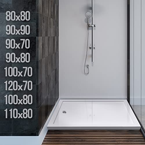 Plato de ducha – Tamaño a elegir, cuadrado/rectangular, acrílico, 6 cm plano – Plato de ducha, bañera acrílico, bañera de ducha (110 x 80 x 6 cm)