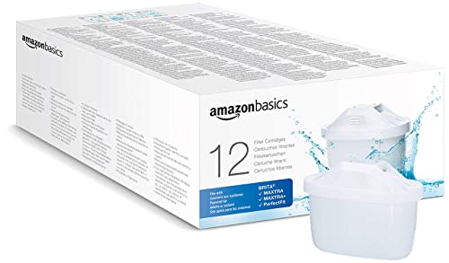 Amazon Basics Cartuchos de filtro de agua, Brita Maxtra+ Compatible | para usar con jarras con filtro de agua Brita Maxtra/Maxtra+/PerfectFit o de Amazon Basics | 12 Unidad (Paquete de 1)