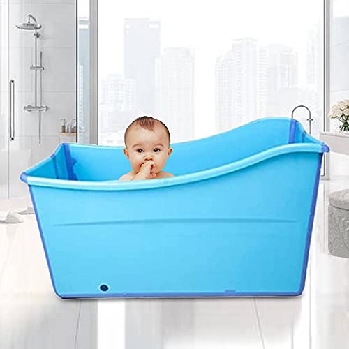 Bañera plegable para adultos, 39,37 pulgadas, portátil, cubo de baño plegable de polipropileno, para bebés y adultos, habitación familiar SPA (98 x 50 x 56 cm, azul)