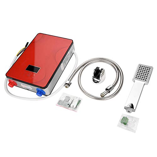 Calentador de agua eléctrico,220V 6500W Calentador instantáneo de agua instantáneo de LED de temperatura constante sin contacto,Protección contra la calefacción en seco para el baño en el hogar (rojo)