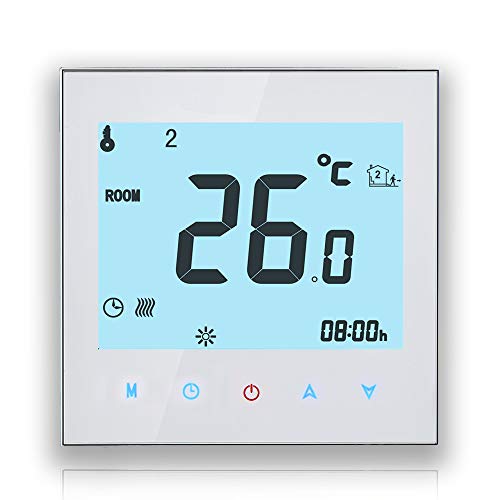 BecaSmart Series 1000 Termostato Inteligente Wi-Fi para Calentamiento de Caldera, Pantalla táctil LCD, inalámbrico y programable (Calefacción de Caldera, Blanco)