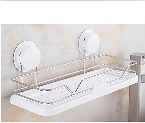 Práctico organizador de ducha de acero inoxidable compacto con ventosas fuertes rectangulares para baño y cocina
