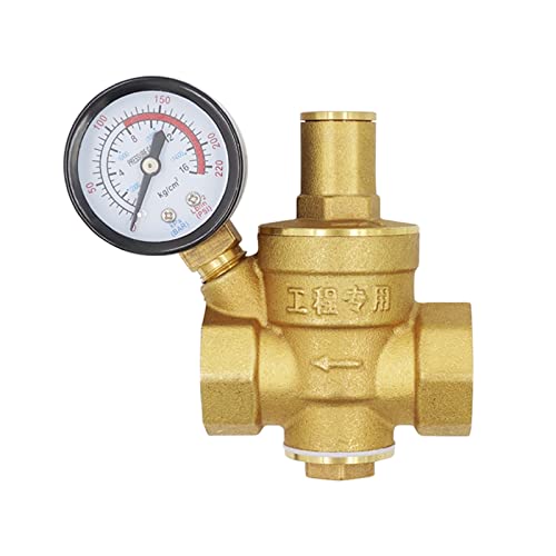 regulador de presion agua Válvulas de mantenimiento reductoras de presión de agua de latón DN15/20/25/32, válvulas de alivio ajustables con medidor de calibre (Size : DN32 with gauge)