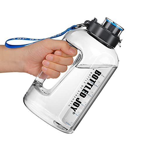 Acxilexy Botella de Agua 1.5 Litro Botella Deportiva con Marcas de Tiempo Reutilizable y sin BPA Botella para Beber Agua con Cepillo de Limpieza Water Bottle con Asa para Oficina Gimnasio