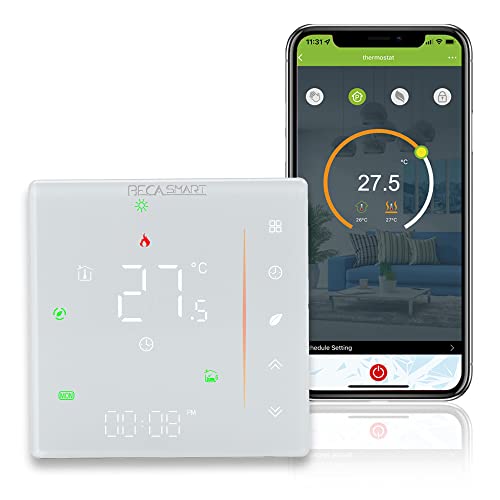 BecaSmart 006 Series Termostato Inteligente WiFi para calefacción de Caldera de Gas 5A Pantalla a Color Compatible con Alexa Google Home App Control Blanco