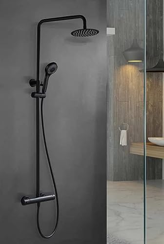 IMEX - Columna Conjunto de ducha con grifo termostático de diseño moderno, Barra de ducha extencible, Griferia de baño - SERIE LONDRES Negro Mate - BTL011/NG
