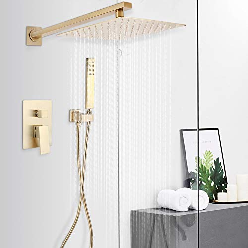Rociador de ducha con cabezal de ducha tipo lluvia en el baño, G1/2in 25cm Conjunto combinado de ducha tipo lluvia con montaje en la pared de cobre dorado cepillado para baño Hogar/hotel