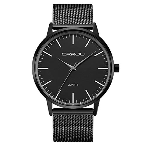 FIZILI - Reloj de pulsera para hombre, color negro, ultra delgado, minimalista, a la moda, resistente al agua, para hombres, niños, negocios, para hombre, vestido de lujo, casual, de cuarzo, con corre