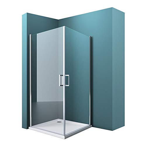 Mai & Mai Mampara de ducha de esquina con puerta de doble batiente 70x100x195cm vidrio de seguridad transparente con nano revestimiento y mecanismo de elevación y descenso R24K
