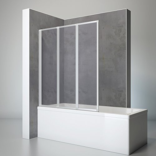 Schulte mampara ducha para bañera 127 x 140 cm, 3 hojas plegables, montaje reversible izquierda derecha, perfil aluminio y vidrio adorno de gotas, D1300 01 01