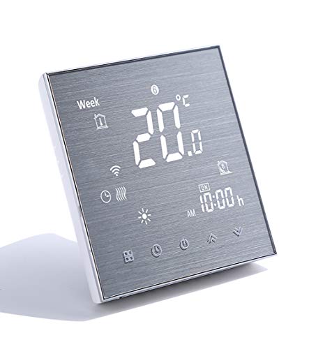Qiumi Termostato WiFi Termostato de Agua programable de WiFi Pantalla LCD El Controlador de Temperatura Funciona con Amazon Alexa Google Home 5A 220V, Innovación Panel Cepillado(Brillo Ajustable)